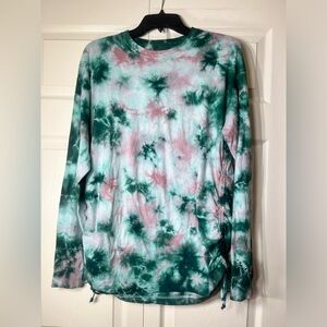 PINK Victoria's Secret Tie Dye Ruched Sides Green Pink Pullover Top Long Sleeve